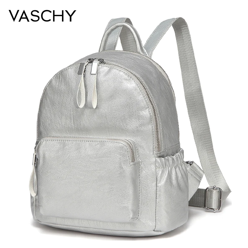 VASCHY золотой мини-Рюкзак Кошелек, Vaschy искусственная кожа маленький рюкзак для женщин милый рюкзак сумка пакет сумка kawaii рюкзак - Цвет: Silver