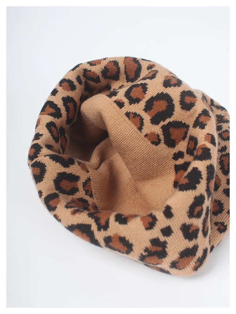 ROSELUOSI осенне-зимние Модные леопардовые шапочки, шапка для женщин, двухслойные толстые теплые вязаные шапки, женские шапки