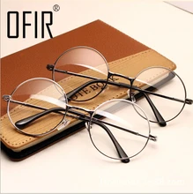 Women Vintage Glasses Frame Plain Mirror Big Round Metal Optical Frame For Girl Eyeglass Clear Lens feminino de grau AL-2