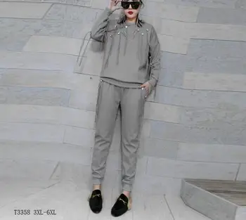 

Eurropean style 2019 New arrivals Spring summer fashion women cltohes 3XL-6XL solid color loose casual suit T3358