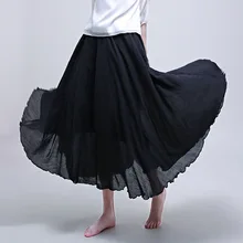 Летние женские длинные юбки с эластичной резинкой на талии, Повседневное из хлопка и льна макси юбка Faldas Винтаж женская 2 слоя плиссированные пляжные юбки