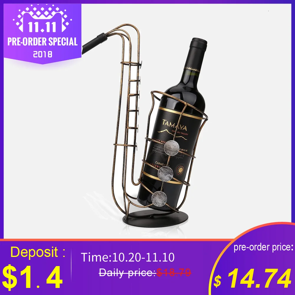 

Tooarts Metal Sax Wine Rack Modern Crafts Artwork Gift Wine Holder Figurine Creative Wine Bottle Stand Home Decoration Accessory