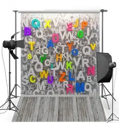 3D Цвет письмо серый деревянный пол фото фон винил ткань высокого качества Компьютер печати Дети Фоны