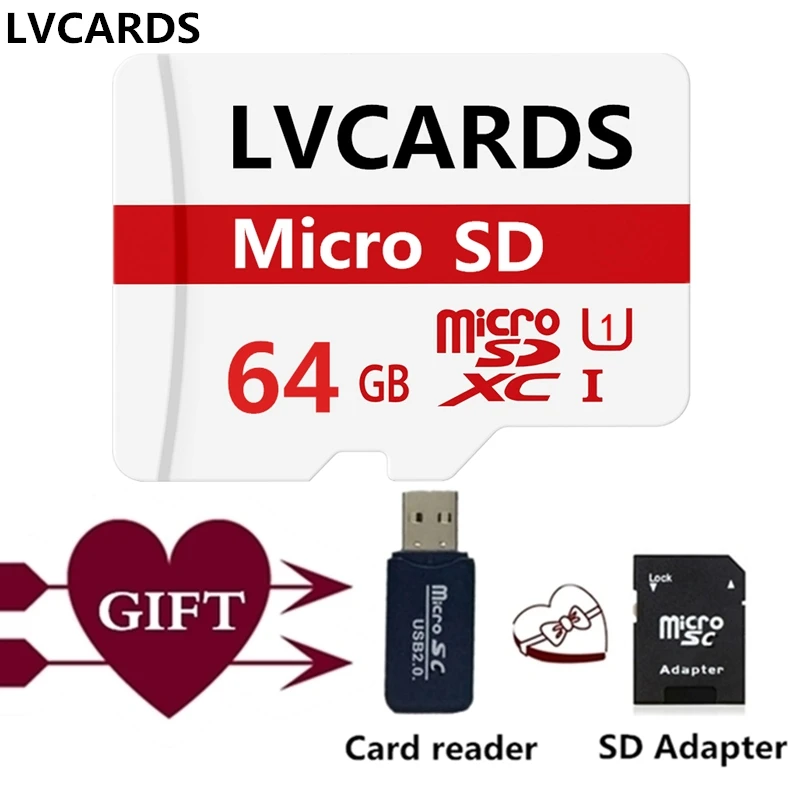 LVCARDS11 в micro sd карты 64 Гб 128 ГБ U3 карты памяти мини sd карты SDHC/SDXC TF карты 16 ГБ 32 ГБ UHS-II microsd КЛАСС 10 in09 - Емкость: 64GB - Gift