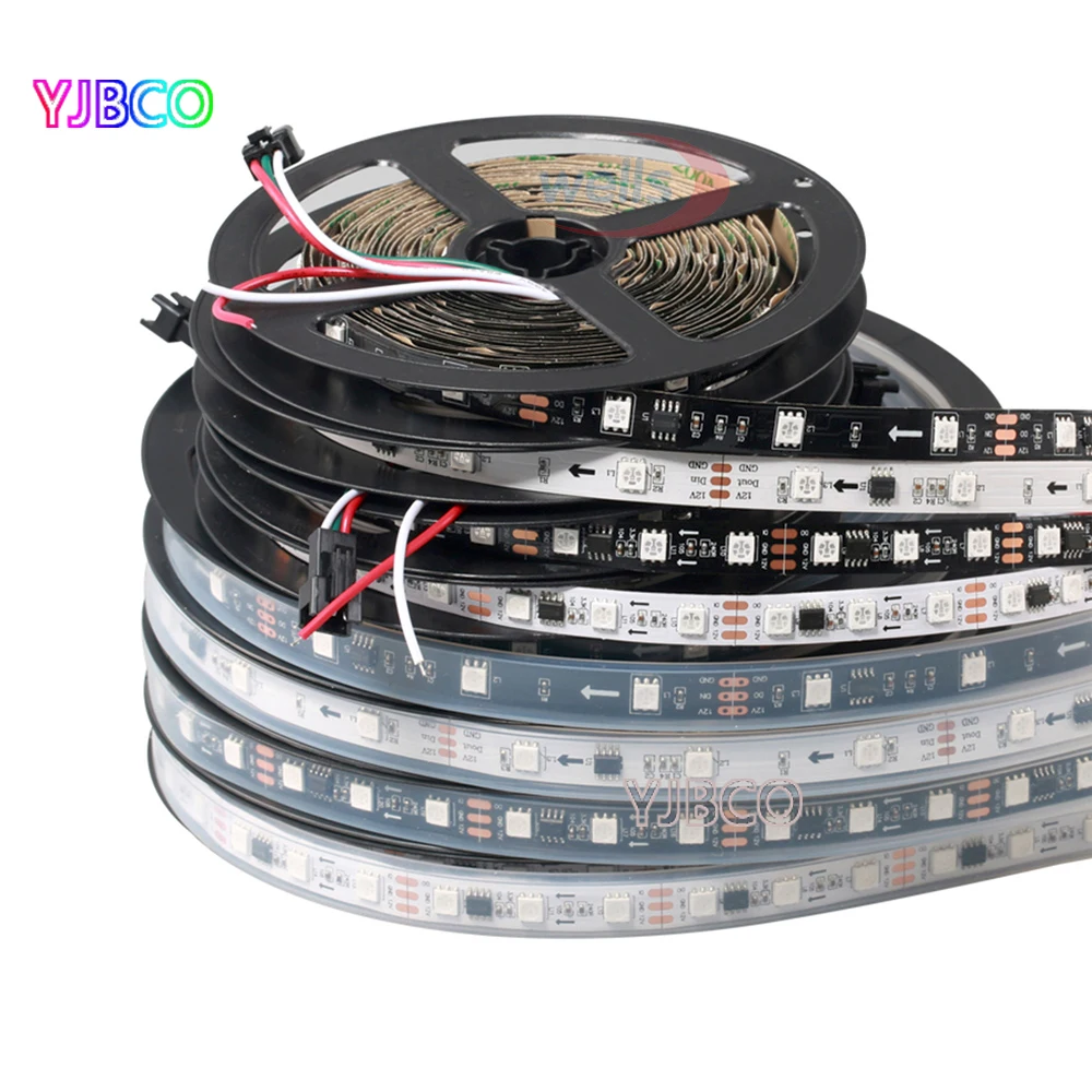 

WS2811 DC12V led strip 5m 30/48/60 leds/m,10/16/20 pcs ws2811 ic/meter, White/Black PCB, 2811 led Addressable Digital strip