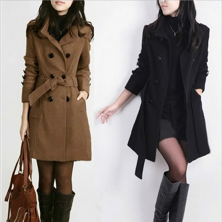 Двубортное шерстяное пальто, повседневное шерстяное пальто и куртка, тонкое женское пальто, Осень-зима