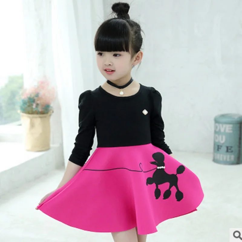 

Girls Dress New 2017 Summer Cute Fashion Children's Dress Girls Necklace 2 Colors Lolita Style Long Sleeve Dress Size3-12 ly189