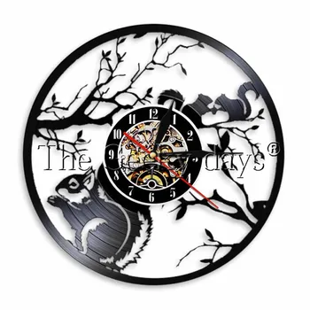 

1Piece Squirrel Vinyl Record Wall Clock LP Animals LED Light Vintage Timepiece Home Decor For Squirrel Lover Gift