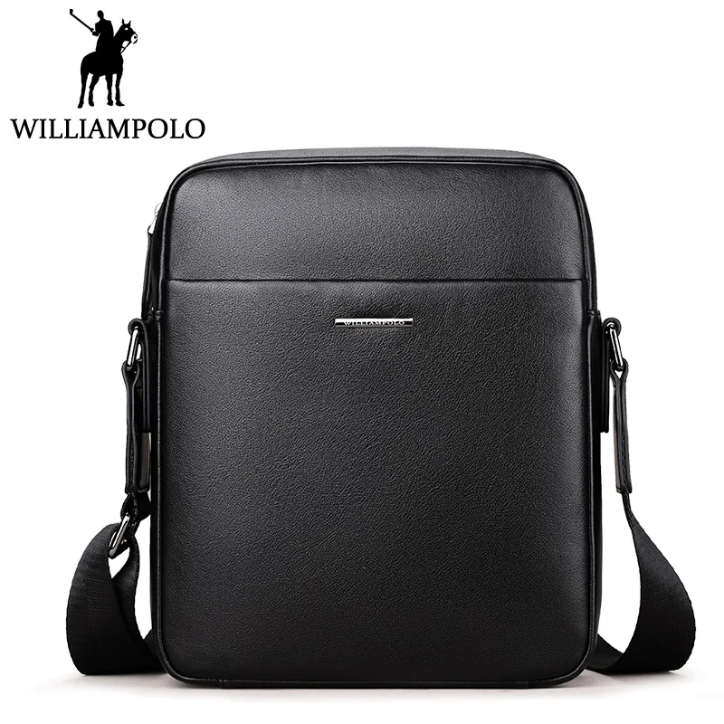 

WilliamPolo Genuine Leather Shoulder Bag Men Business Messenger Bags Single Strap Crossbody Bag For Male Black Top Brand Design