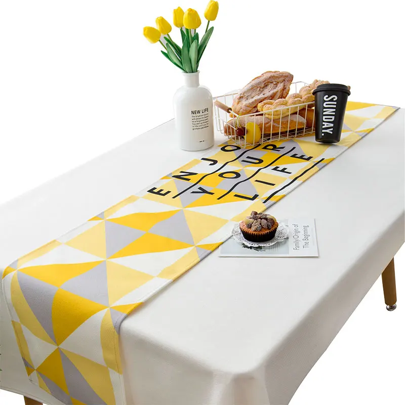 

Geometric Yellow Gray Printed Thicken Table Runner Home Art Table Runners For Dinner Tea End TV Stand 1pcs Decoration Runner