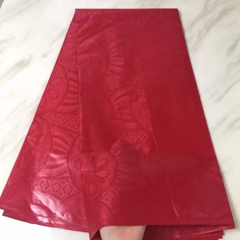 

Red Color African Bazin Riche Fabrics With 5 yard Lace 2018 Latest African Bazin Riche Getzner Embroidered Fabric