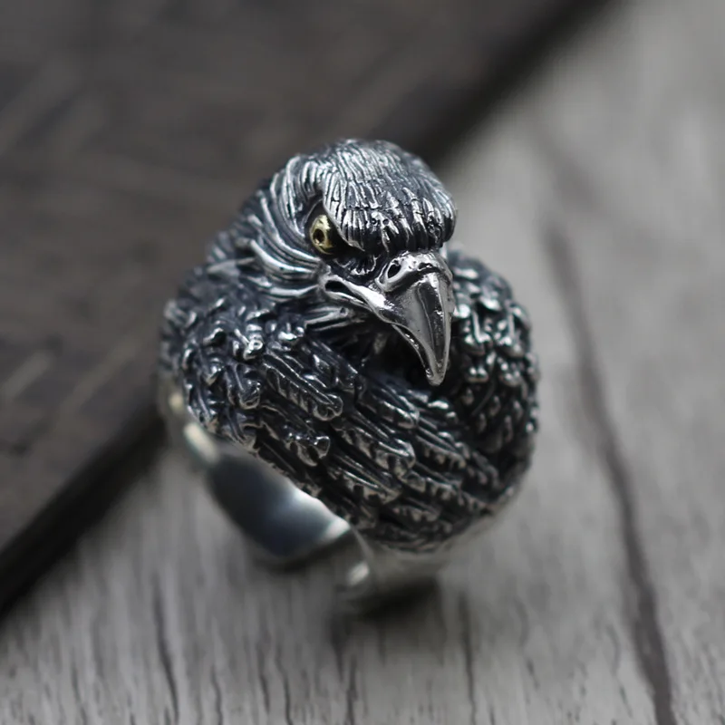 

S925 Silver men's Domineering Personality Retro Ring Ring Opening eagle-headed Eagle Silver Thai