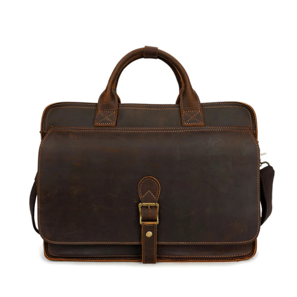 

Hand Made Genuine Leather Handbag Large Capacity 16 Inch Computer Bag Vintage Multi-function Men's Travel Single Shoulder Bag
