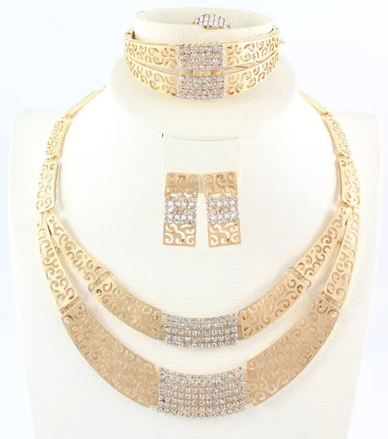 Dubai Jewelry Set Costume Jewelry Party Sets Fashion Gold Color Crystal Women Wedding Bridal