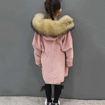 

Children rabbit fur coat corduroy coat raccoon fur collar autumn and winter boys and girls thick warm children's wear ZPC-158
