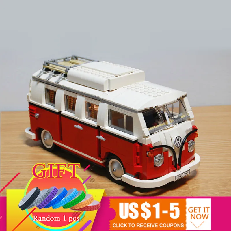 

21001 1354Pcs Volkswagen T1 Camper Van Set Compatible with 10220 Technical Series Model Building Block Bricks Toys