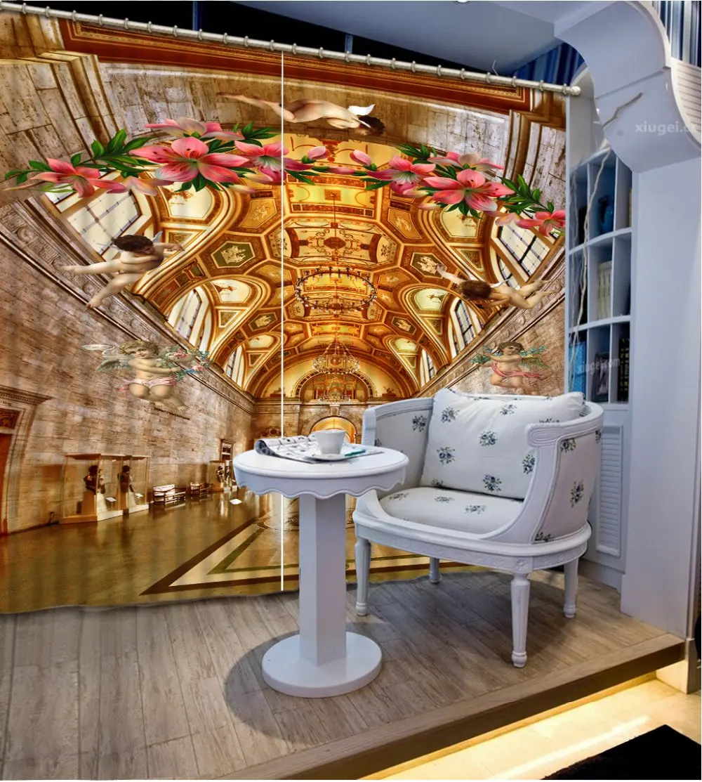 custom 3d stereoscopic curtains for living room kitchen European small angel blackout modern print | Дом и сад