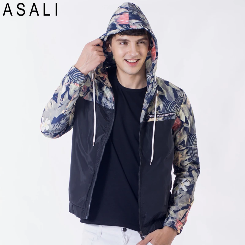 

Flower Printed New 2018 Jacket Men Fashion Casual Loose Outwear Mens Jacket Sportswear Bomber Jacket Mens jackets and Coats J50