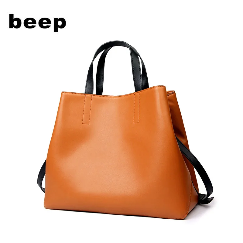 

BEEP brand handbags 2018 new wave Korean version of the wild Messenger bag Leather women's large-capacity handbag Tote