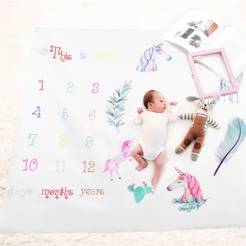 

Newborn Baby Unicorn Milestone Blanket Letter Background Cloth Photography Prop