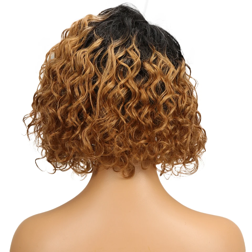 Sleek Brazlilian Curly Human Hair Wigs For Black Women Fashion Part Lace Wig Color T1b/27 T1b/Red Perruque Cheveux Humain Wig