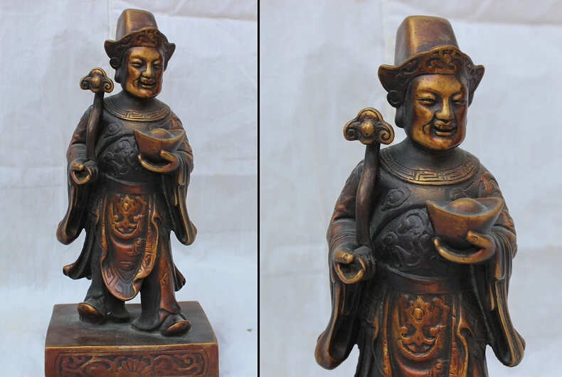 

xd 001625 8" Chinese Bronze FengShui Folk Mammon God Rich Wealth God RuYi YuanBao Statue