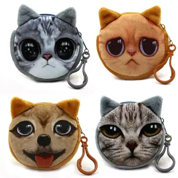

New Arrival Fashion 3D Cat Plush Coin Purses Wallet Ladies 3D printing Cats Dogs Animal Face Mini Zipper Bag for Girls Gifts
