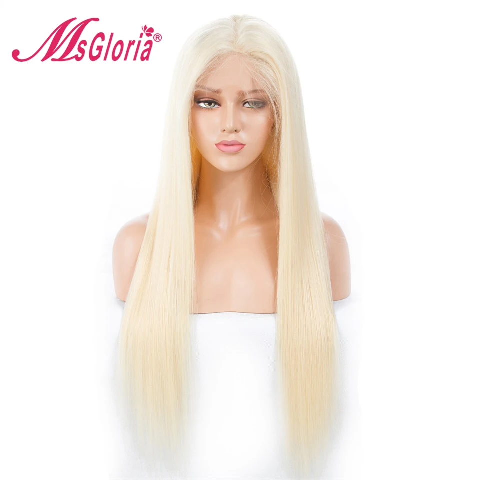 

Msgloria #60 Blonde Silky Straight Peruvian Remy Lace Front Human Hair Wigs For Women Full Lace Wigs With Baby Hair Pre Plucked