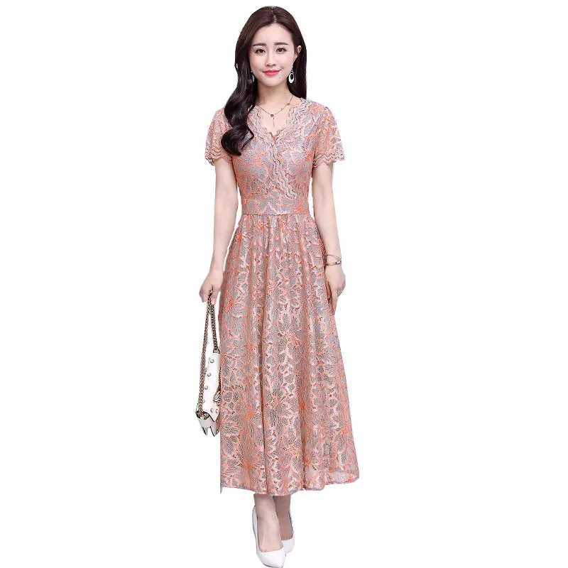 

Plus Size 4XL Lace Dress Women Elegant Vestidos Maxi Summer Dress V-Neck Ladies Yellow Sexy Long Party Dress Robe Longue C4300