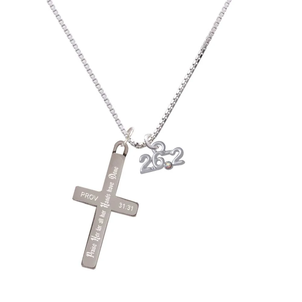 Marathon - 26.2 with Clear AB Crystal - Praise Her - Cross Necklace