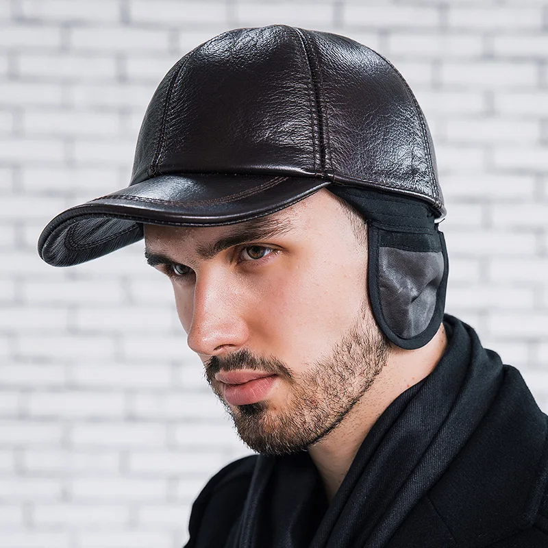 Buy Gudessly Genuine Leather Mens Baseball Cap Outdoor Adjustable Real  Leather Driving Cap Without Earmuffs at .in