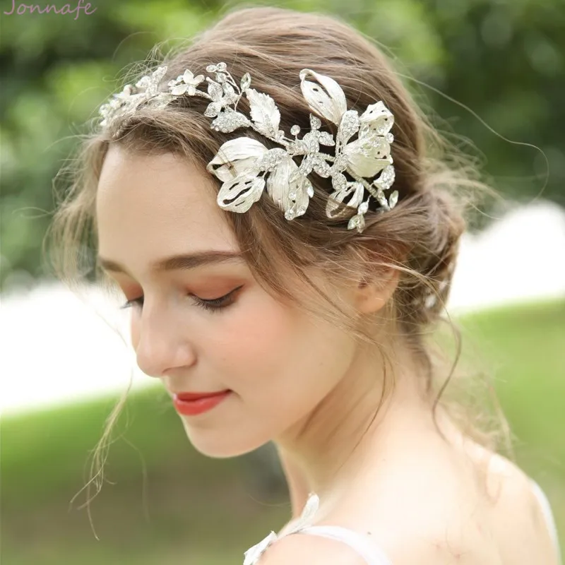 Jonnafe Charming Silver Color Rhinestone Bridal Headpiece Handmade