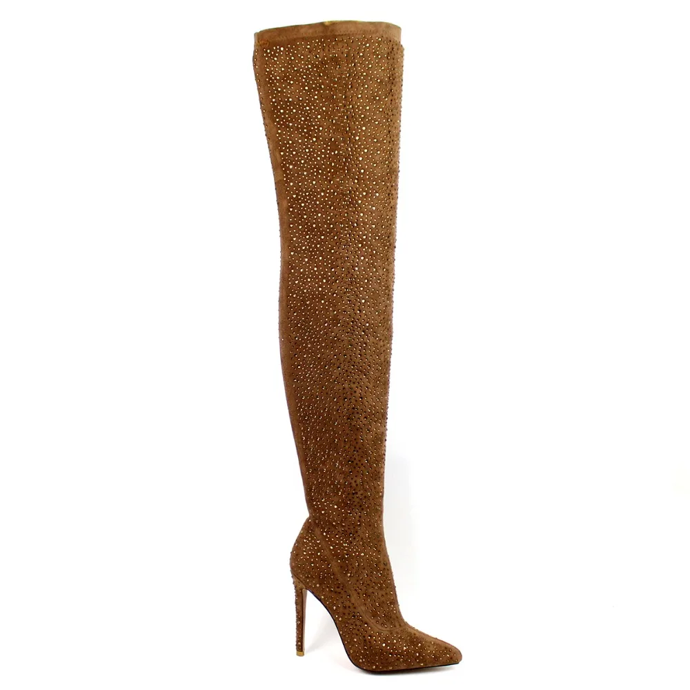 Lange Braun Große Knie Uns Heel Kristall Herbst Stiefel Damen Seite 15 Frauen Größe High 5 Über Welle Winter Zip Stiletto Aiyoway Z4SCq7Ww