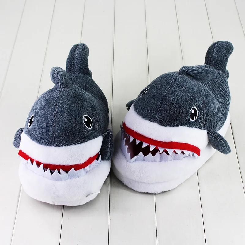 

27cm Cartoon Suck Off Shark Slipper Grey Shark Winter Indoor Slipper Warm Adult Plush Stuffed Shoes at Home