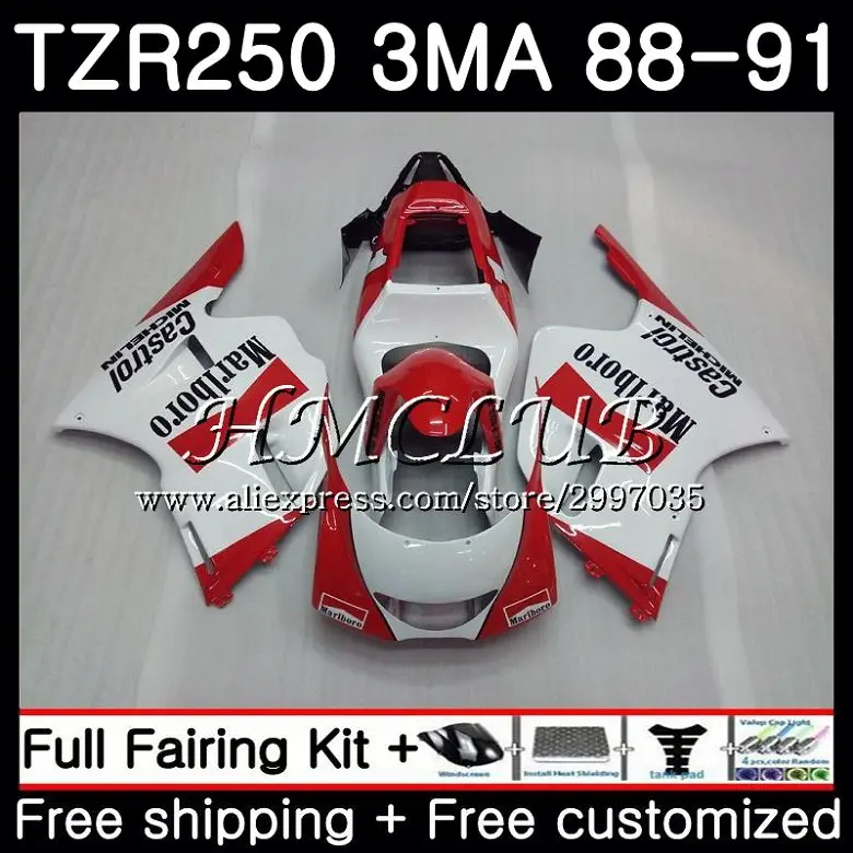 Корпус обтекателя Для YAMAHA красный белый цвет Φ 3MA TZR 250 1988 1989 1990 1991 5h3 TZR250RR TZR250 RS RR YPVS