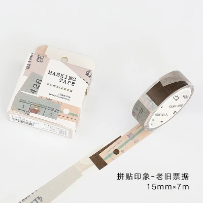 

1.5cm 7m 1 Pcs Collage Pattern Theme old ticket Style Washi Tape DIY Scrapbook Sticker Label Masking Home Decor