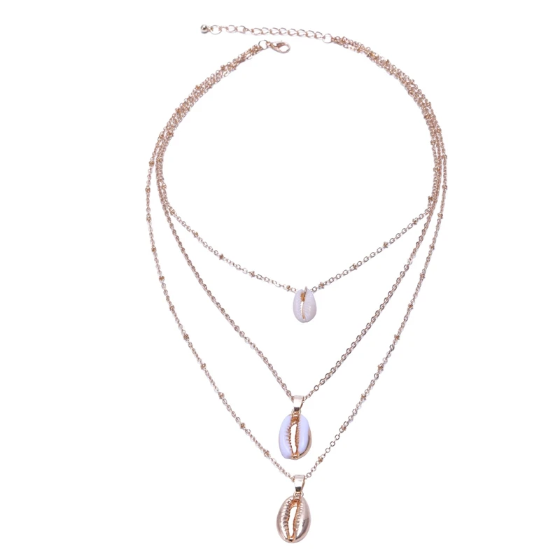 Three Layers Of Shell Pendant Necklace Natural Gold Cowrie Women Best Friend Seashell Bohemian Jewelry | Украшения и аксессуары