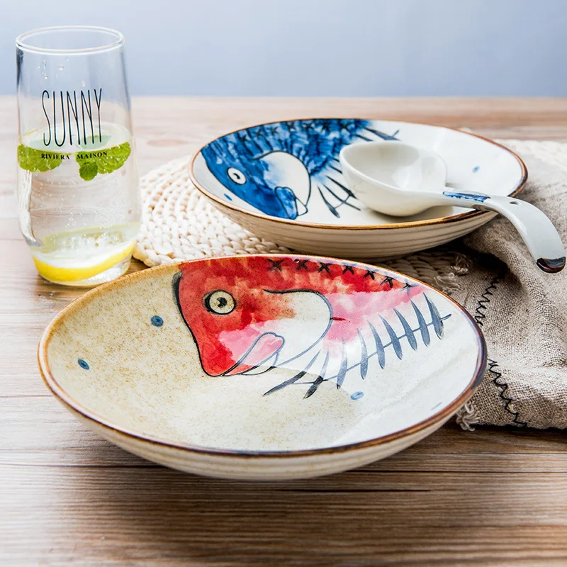 

Creative Fish Pattern Plates Japanese Style Food Salad Steak Dish Ceramic Restaurant Dinner Dessert Plate Ins Home Decor