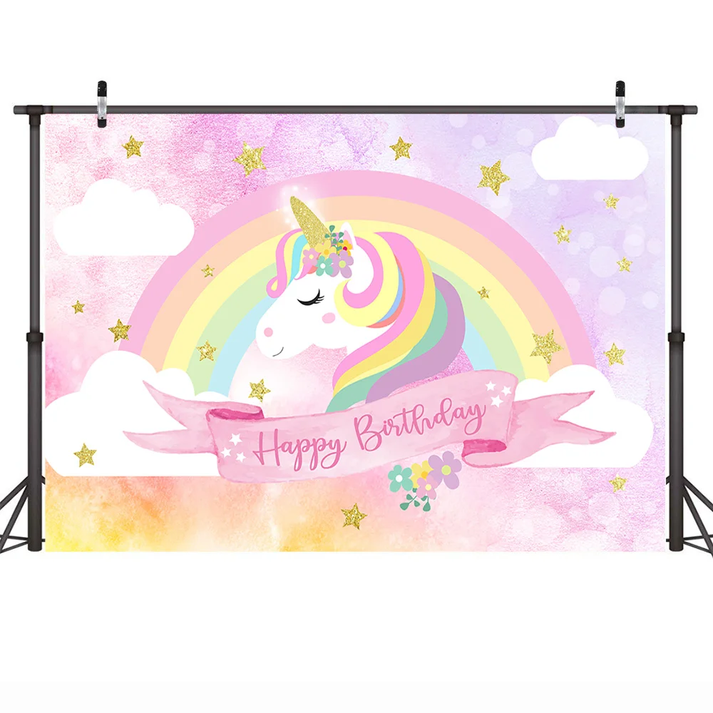 Mehofoto Unicorn Birthday Backdrop Pink Rainbow Cloud Unicorn Photography Background Unicorn Theme Birthday Party Backdrops