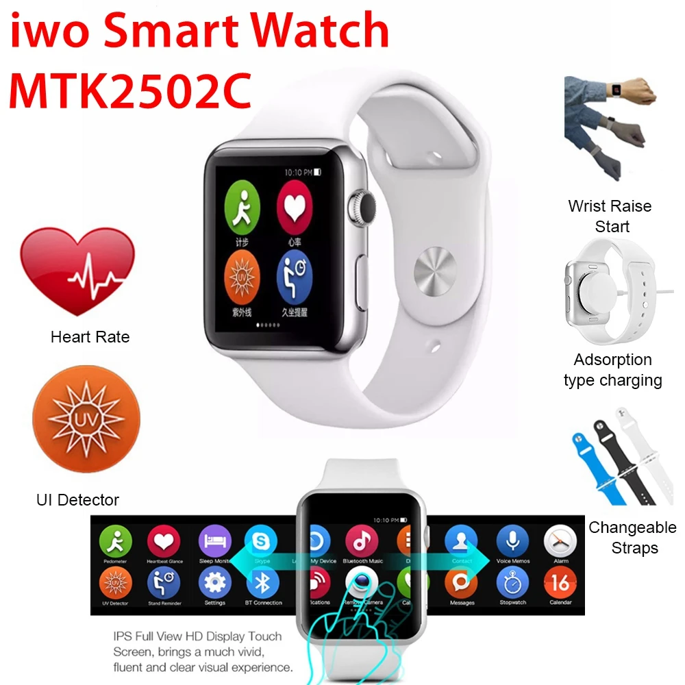 Smart Watch MTK2502C Bluetooth Wristwatch iwo Smartwatch Heart Rate Sleep  Monitor for iOS Android reloj inteligente Smartphones - AliExpress Consumer  Electronics
