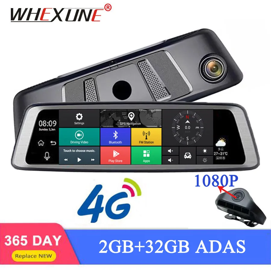 

WHEXUNE 10" 4G Car DVR Camera Android GPS Navigation ADAS wifi Remote Monitor Camcorder RearView Mirror Dash cam Registrar 1080P
