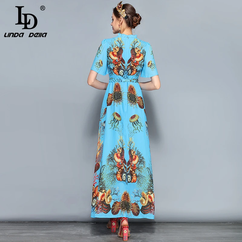 LD LINDA Делла, модное дизайнерское летнее макси платье, женское элегантное платье с поясом, с блестками, с кристаллами, с бисером, Коралловое, с принтом, длинное платье