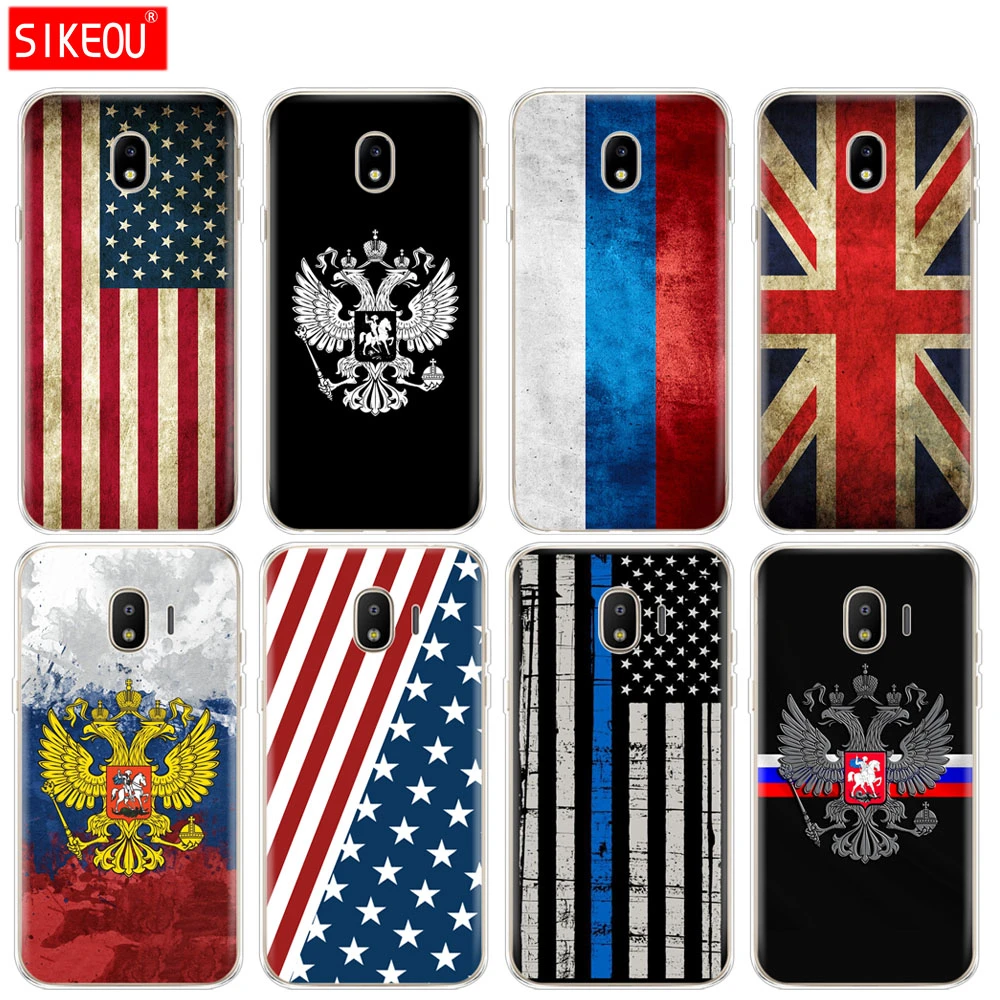 Coque en silicone pour Samsung Galaxy J3 J5 J7 2017 J330 J530 J730 PRO j2 2018, drapeau national russe américain britannique
