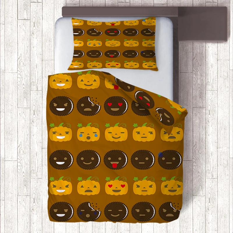 

Chocolate Milk Cookies Pumpkin Emoji Bedding Sets Kids Duvet Covers Single Quilt Cover Pillowcase,Home Decor Child Birthday Gift