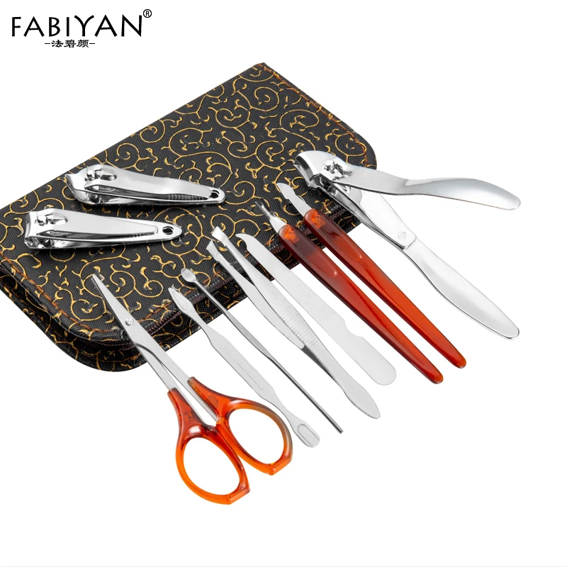 Set 10in1 Pedicure Manicure Nail Art Cuticle Clippers Nipper Scissors Cleaner Grooming Stainless Steel Kit Case Tool