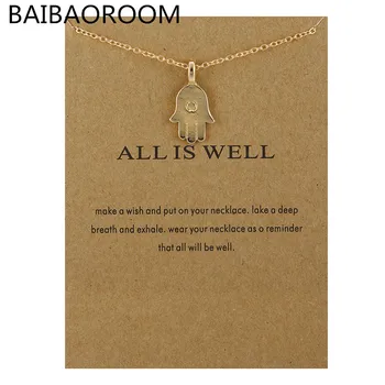

12pcs Fashion Jewelry Necklaces & Pendants Gold-color All Is Well Hamsa Choker Necklace Women