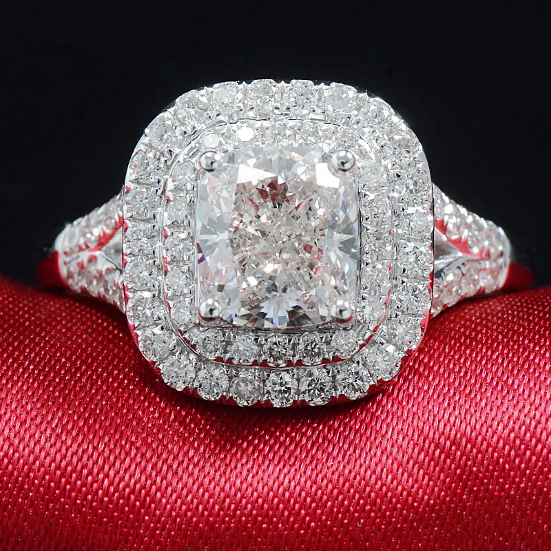 Однотонное обручальное кольцо из белого золота 18 карат с центром 3ct 8,5 мм овальная Подушка Halo Moissanite, набор для женщин Однотонное обручальное кольцо из белого золота 18 карат с центром 3ct 8,5 мм овальная Подушка Halo Moissanite, набор для женщин