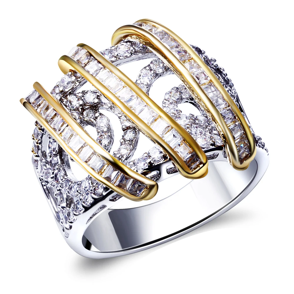 New Arrival Two tone Color rings for women Setting with cubic zirconia