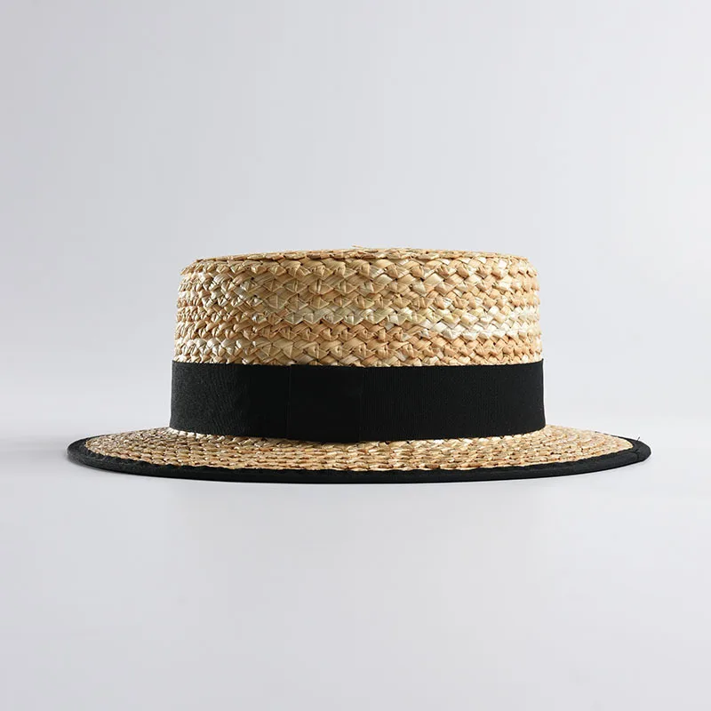 USPOP Весна новая шляпа из натуральной соломы летняя плоская шляпа от солнца Женская пляжная шляпа соломенная фетровая шляпа - Цвет: Черный