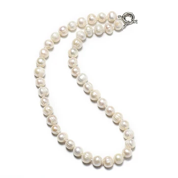 

9-10 mm Natural pearl Necklace with Pearl of the same size Oval and light Yellow color pearl